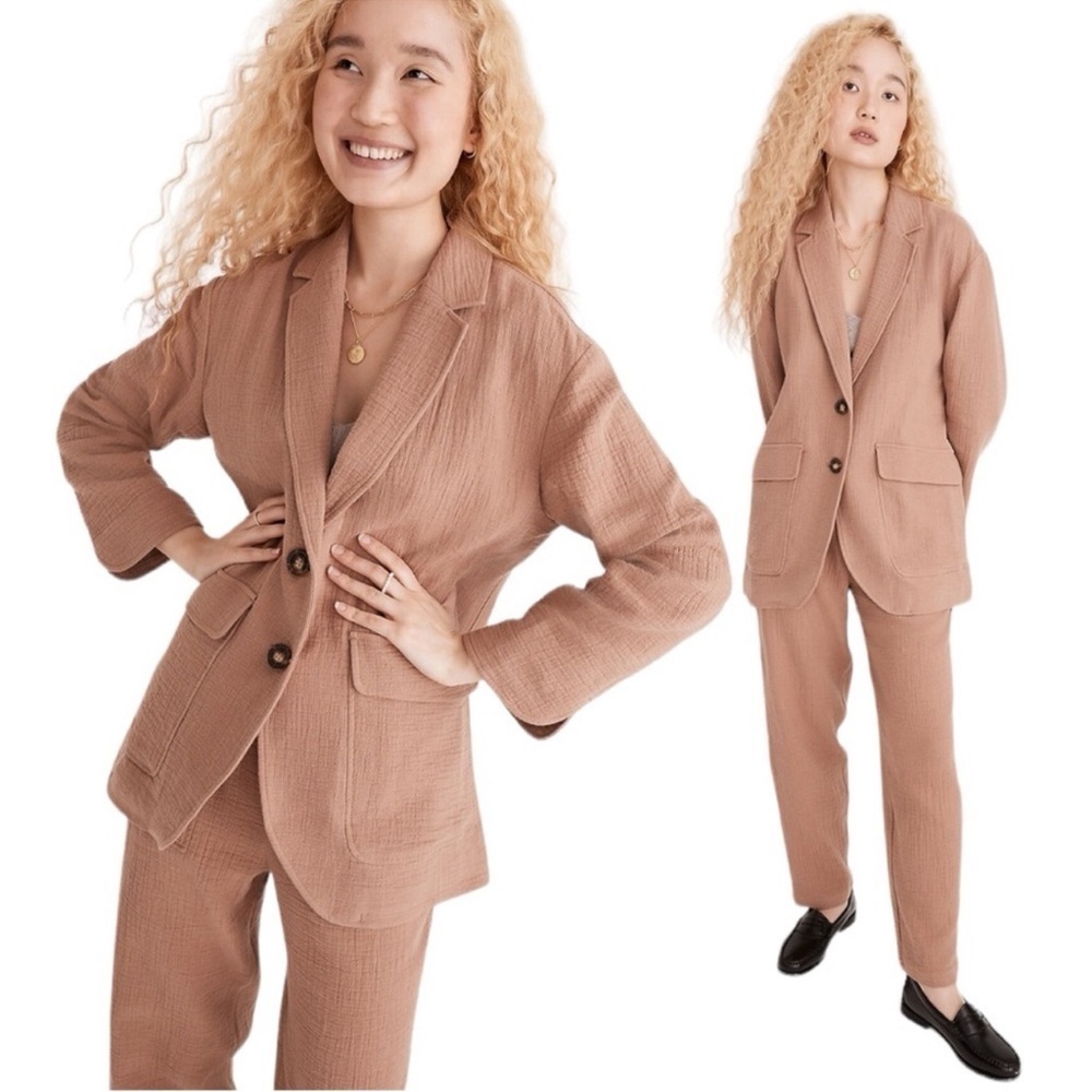 Madewell Larsen Tan Gauze Cotton & Linen Relaxed Blazer Size Medium